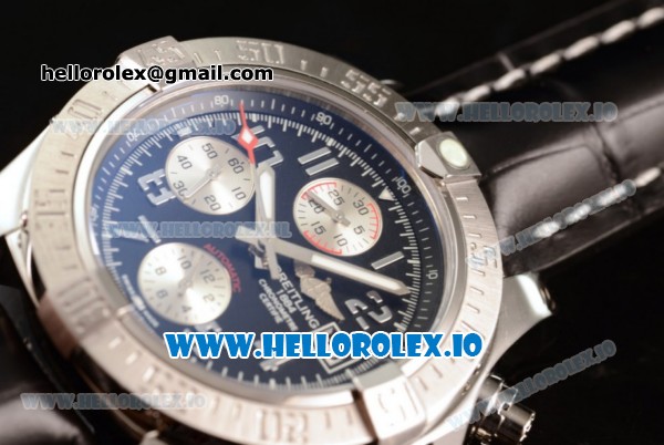 Breitling Super Avenger II 7705 Automatic Steel Case with Black Dial Arabic Numeral Markers and Genuine Leather Strap (GF) - Click Image to Close
