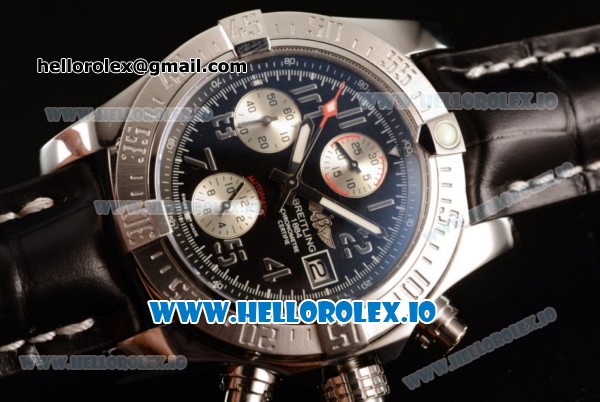 Breitling Super Avenger II 7705 Automatic Steel Case with Black Dial Arabic Numeral Markers and Genuine Leather Strap (GF) - Click Image to Close