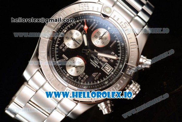 Breitling Super Avenger II 7705 Automatic Steel Case with Black Dial Arabic Numeral Markers and Steel Bracelet (GF) - Click Image to Close