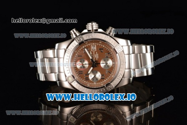 Breitling Super Avenger II 7705 Automatic Steel Case with Brown Dial Arabic Numeral Markers and Steel Bracelet (GF) - Click Image to Close