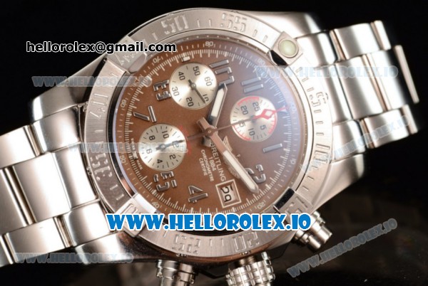 Breitling Super Avenger II 7705 Automatic Steel Case with Brown Dial Arabic Numeral Markers and Steel Bracelet (GF) - Click Image to Close