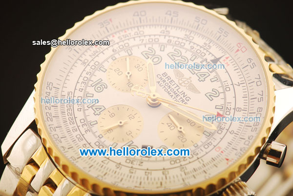 Breitling Navitimer Swiss Valjoux 7750 Automatic Steel Case with White Dial and Gold Bezel-Two Tone Strap - Click Image to Close