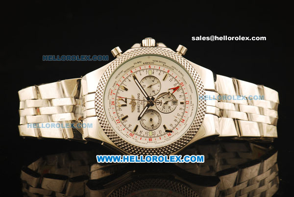 Breitling Bentley GMT Automatic Steel Case with White Dial and Steel Strap - Click Image to Close