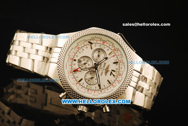 Breitling Bentley GMT Automatic Steel Case with White Dial and Steel Strap - Click Image to Close