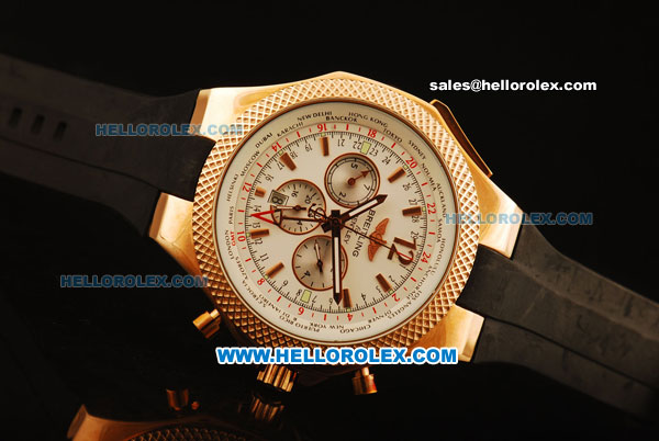 Breitling Bentley GMT Automatic Rose Gold Case with White Dial and Black Rubber Band - Click Image to Close