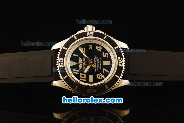 Breitling SuperOcean Swiss ETA 2836 Automatic Steel Case with Black Dial and Black Rubber Strap - Click Image to Close