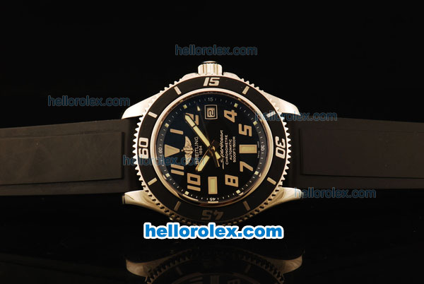 Breitling SuperOcean Swiss ETA 2836 Automatic Steel Case with Black Dial and Stick Markers- Black Rubber Strap - Click Image to Close