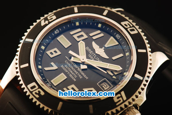 Breitling SuperOcean Swiss ETA 2836 Automatic Steel Case with Black Dial and Stick Markers- Black Rubber Strap - Click Image to Close