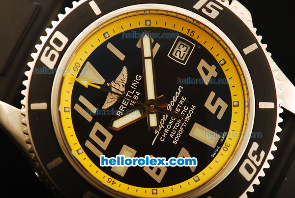 Breitling SuperOcean Swiss ETA 2836 Automatic Steel Case with Yellow Dial and Black Rubber Strap - Click Image to Close