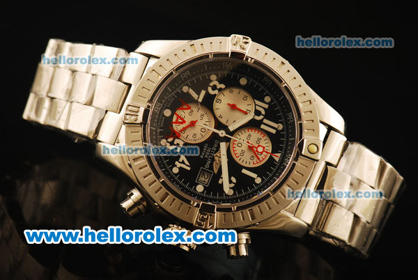 Breitling Super Avenger Working Chronograph Quartz with Black Dial and Silver Case - Click Image to Close