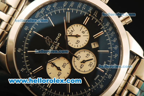 Breitling Transocean Chronograph Quartz Full Steel with Black Dial - Click Image to Close
