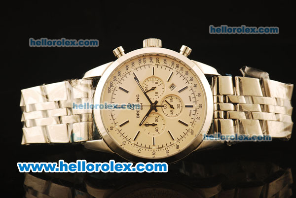 Breitling Transocean Chronograph Quartz Full Steel with White Dial - Click Image to Close