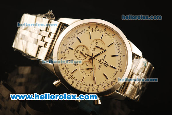 Breitling Transocean Chronograph Quartz Full Steel with White Dial - Click Image to Close