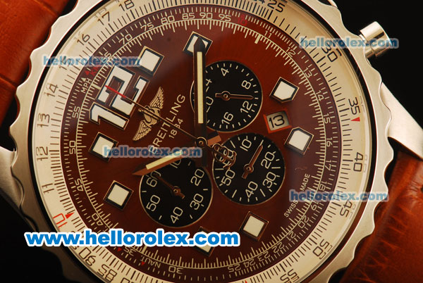 Breitling Chronospace Chronograph Quartz Steel Case and Brown Dial-Brwon Leather Strap - Click Image to Close