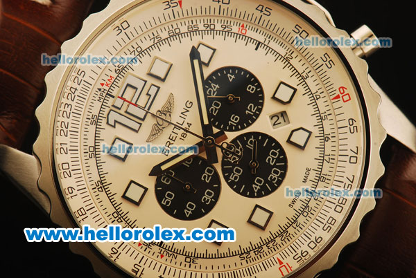 Breitling Chronospace Chronograph Quartz Steel Case and White Dial-Brwon Leather Strap - Click Image to Close