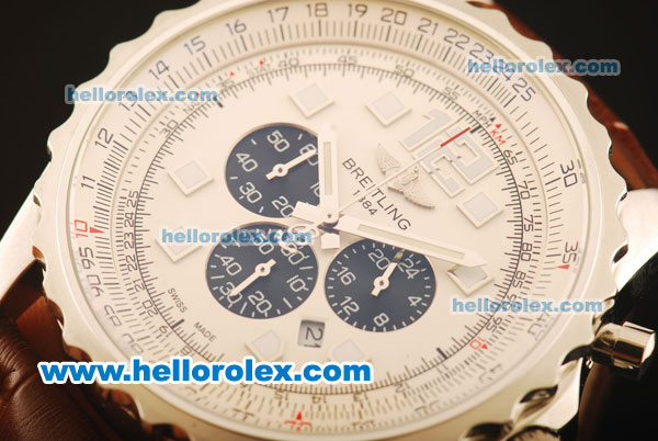 Breitling Chronospace Chronograph Quartz Steel Case and White Dial-Brwon Leather Strap - Click Image to Close