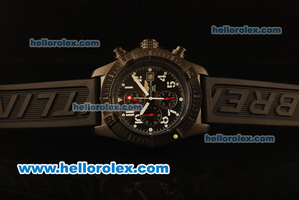 Breitling Avenger Chronograph Quartz PVD Case with Black Dial-Black Rubber Strap - Click Image to Close