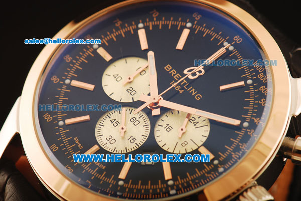 Breitling Transocean Chronograph Quartz Steel Case with Rose Gold Bezel and Black Dial - Click Image to Close