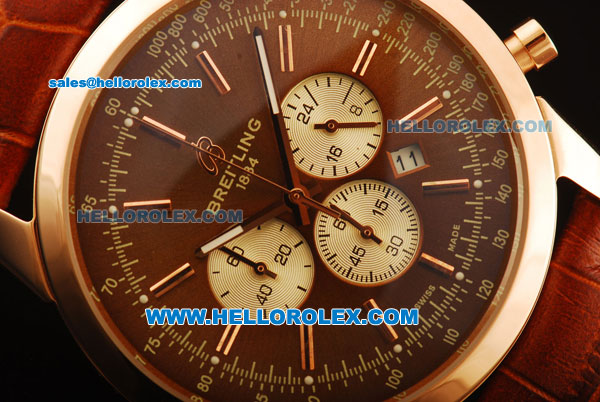 Breitling Transocean Chronograph Quartz Rose Gold Case with Brown Dial and Brown Leather Strap - Click Image to Close
