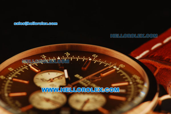 Breitling Transocean Chronograph Quartz Rose Gold Case with Brown Dial and Brown Leather Strap - Click Image to Close