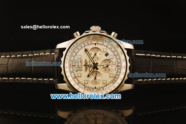 Breitling Chronospace Automatic Steel Case with White Dial and Black Leather Strap - Click Image to Close