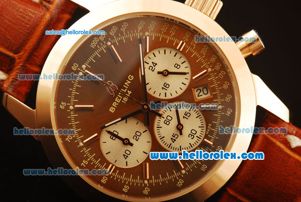 Breitling Transocean Quartz Rose Gold Case with Brown Dial and Brown Leather Strap - Click Image to Close
