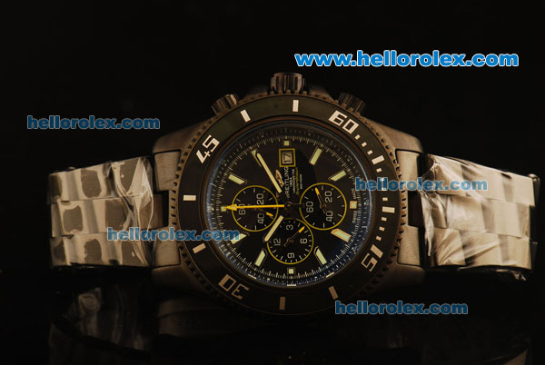 Breitling SuperOcean Chronograph Quartz PVD Case with Black Dial and PVD Strap-Stick Markers - Click Image to Close