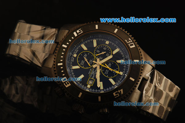Breitling SuperOcean Chronograph Quartz PVD Case with Black Dial and PVD Strap-Stick Markers - Click Image to Close