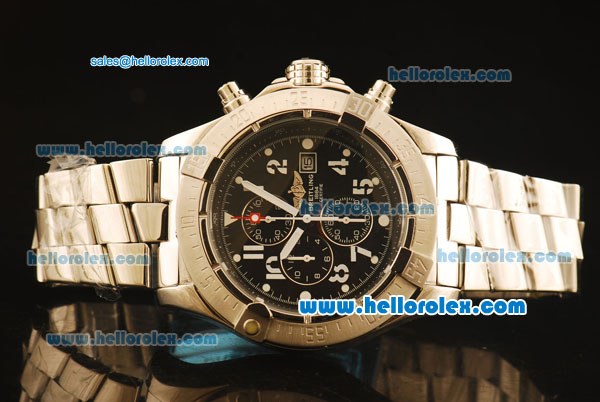 Breitling Avenger Chronograph Miyota Quartz Full Steel with Black Dial and White Numeral Markers - Click Image to Close