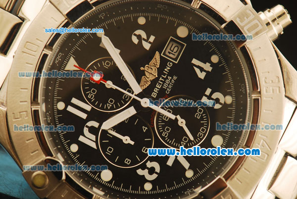 Breitling Avenger Chronograph Miyota Quartz Full Steel with Black Dial and White Numeral Markers - Click Image to Close