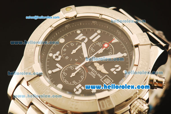 Breitling Avenger Chronograph Miyota Quartz Full Steel with Black Dial and White Numeral Markers - Click Image to Close