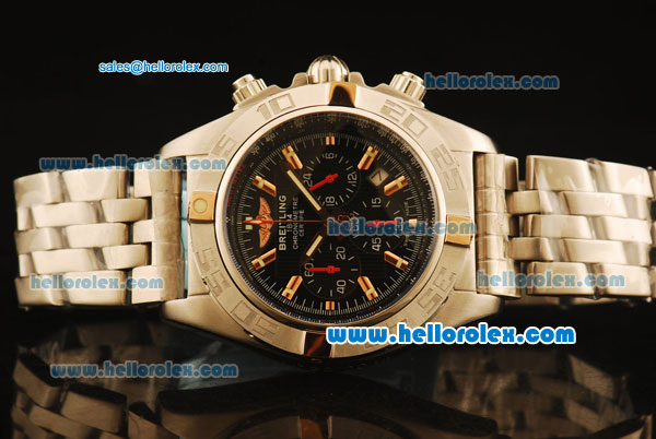 Breitling Chronomat B01 Chronograph Miyota Quartz Full Steel with Black Dial and Rose Gold Markers - Click Image to Close