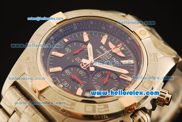 Breitling Chronomat B01 Chronograph Miyota Quartz Full Steel with Black Dial and Rose Gold Markers - Click Image to Close
