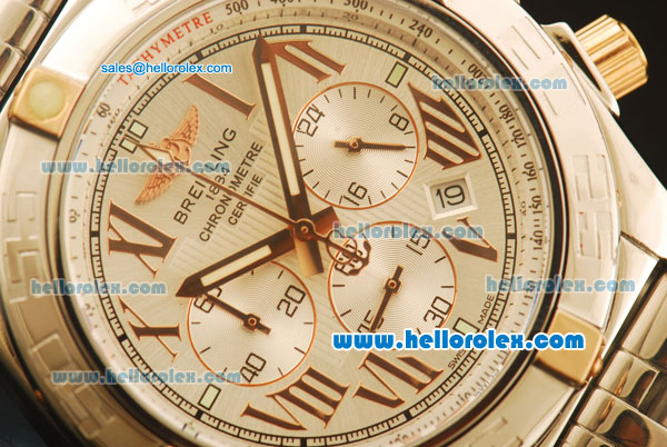 Breitling Chronomat B01 Chronograph Miyota Quartz Full Steel with White Dial and Rose Gold Roman Markers - Click Image to Close