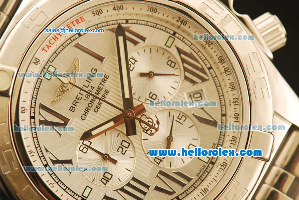 Breitling Chronomat B01 Chronograph Miyota Quartz Full Steel with White Dial and Silver Roman Markers - Click Image to Close