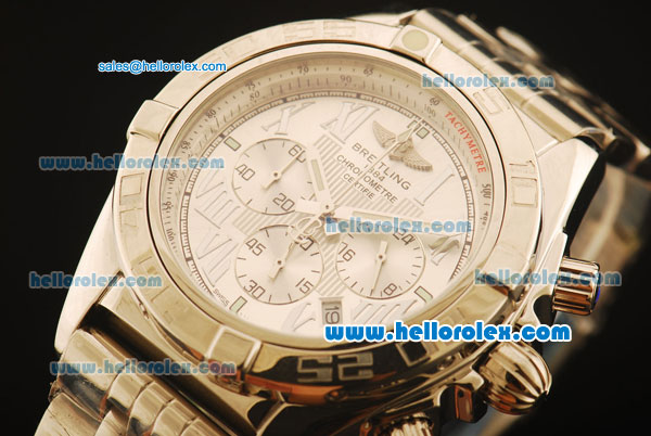 Breitling Chronomat B01 Chronograph Miyota Quartz Full Steel with White Dial and Silver Roman Markers - Click Image to Close