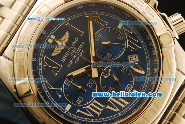 Breitling Chronomat B01 Chronograph Miyota Quartz Full Steel with Blue Dial and Silver Roman Markers - Click Image to Close