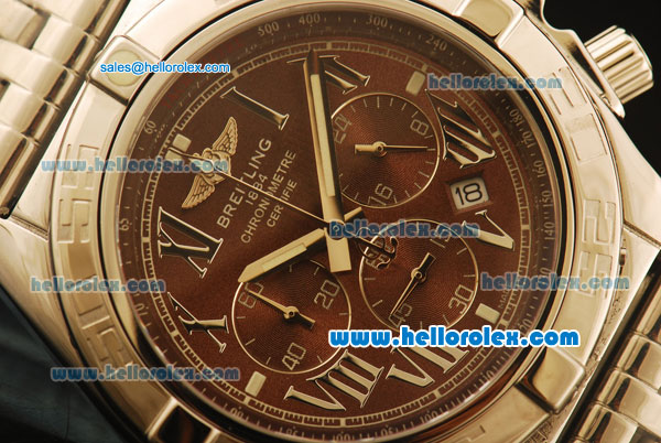 Breitling Chronomat B01 Chronograph Miyota Quartz Full Steel with Brown Dial and Silver Roman Markers - Click Image to Close