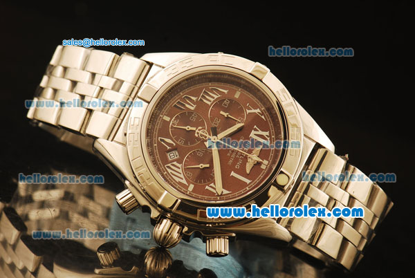 Breitling Chronomat B01 Chronograph Miyota Quartz Full Steel with Brown Dial and Silver Roman Markers - Click Image to Close