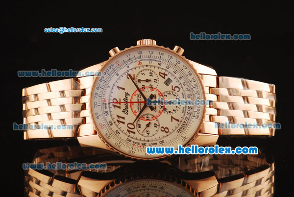 Breitling Montbrillant Swiss Valjoux 7750 Automatic Full Rose Gold with White Dial and Rose Gold Markers - Click Image to Close