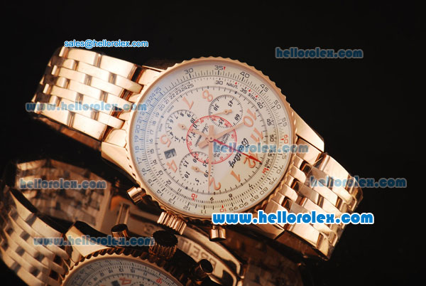 Breitling Montbrillant Swiss Valjoux 7750 Automatic Full Rose Gold with White Dial and Rose Gold Markers - Click Image to Close