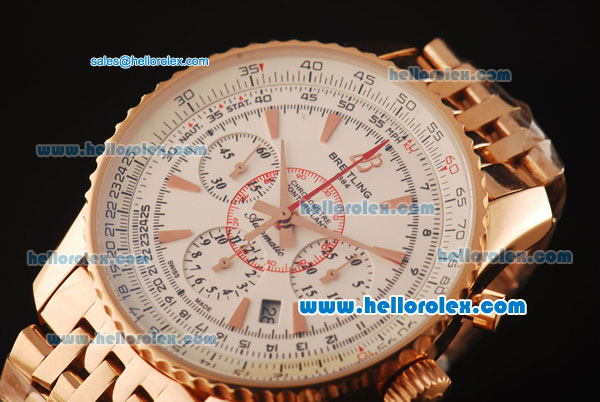 Breitling Montbrillant Swiss Valjoux 7750 Automatic Full Rose Gold with White Dial and Stick Markers - Click Image to Close