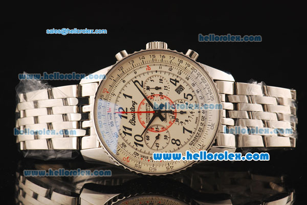 Breitling Montbrillant Swiss Valjoux 7750 Automatic Full Steel with White Dial and Sliver Numeral Markers - Click Image to Close