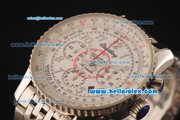Breitling Montbrillant Swiss Valjoux 7750 Automatic Full Steel with White Dial and Sliver Numeral Markers - Click Image to Close