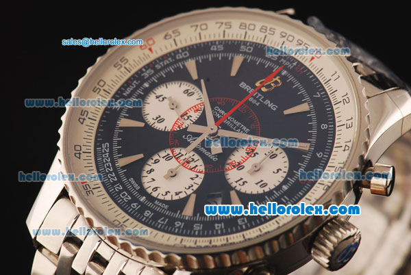 Breitling Montbrillant Swiss Valjoux 7750 Automatic Full Steel with Black Dial and Sliver Stick Markers - Click Image to Close