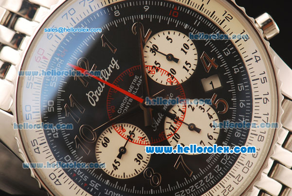 Breitling Montbrillant Swiss Valjoux 7750 Automatic Full Steel with Black Dial and Sliver Numeral Markers - Click Image to Close