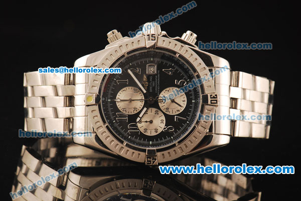 Breitling Chronomat Evolution Working Chronograph Quartz with Black Dial and Silver Number Marking-SS Strap - Click Image to Close