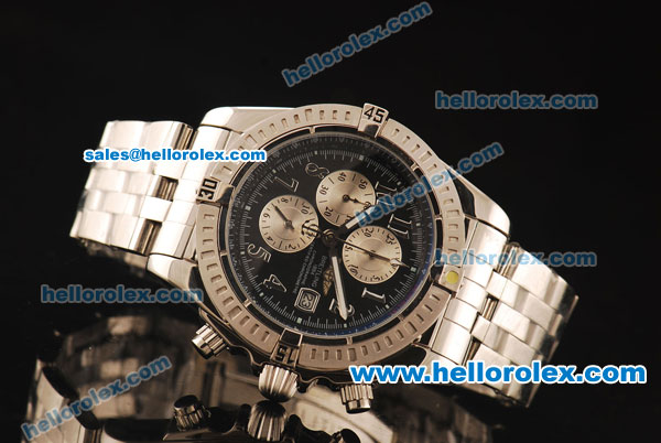 Breitling Chronomat Evolution Working Chronograph Quartz with Black Dial and Silver Number Marking-SS Strap - Click Image to Close