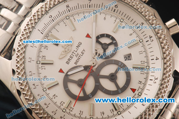 Breitling Bentley Automatic Full Steel Case with White Dial and Stick Markers - Click Image to Close