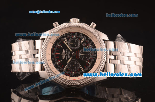 Breitling Bentley Swiss Valjoux 7750 Chronograph Movement Honeycomb Bezel with Black Dial and Silver Stick Marker-SS Strap - Click Image to Close